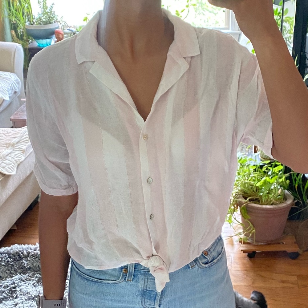 Striped tie-front top